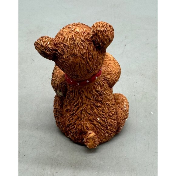 Vintage Ceramic Teddy Bear Drummer Figurine brown dots playful 3" bow tie READ - Picture 3 of 6